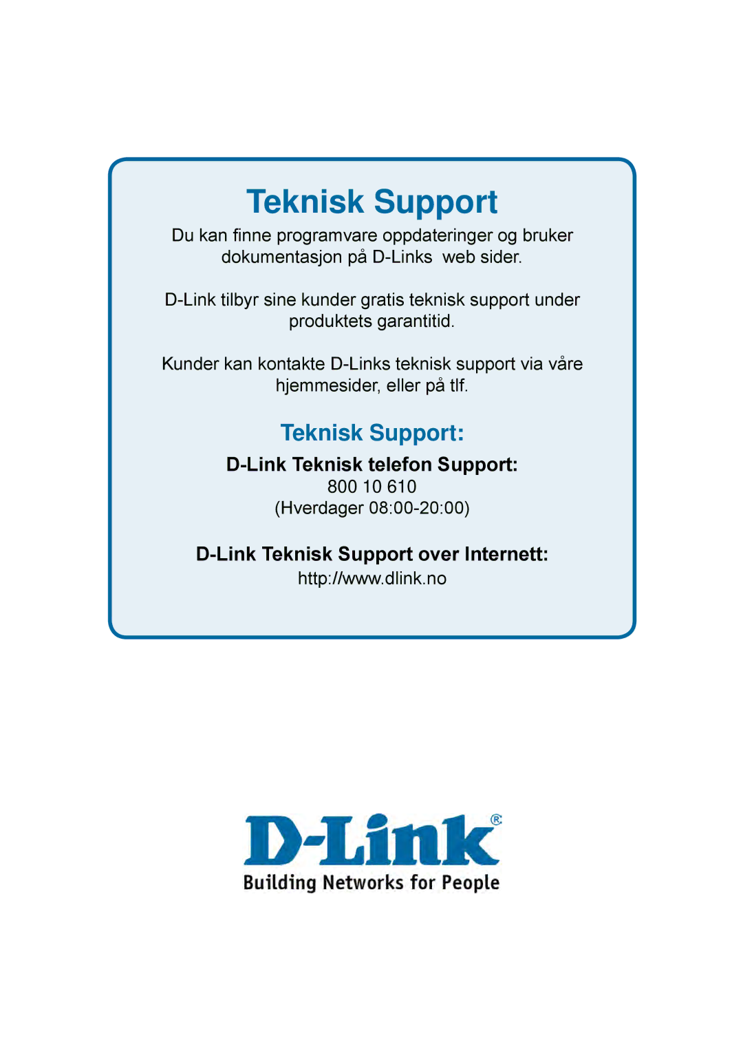 D-Link DES-1228P user manual Teknisk Support 