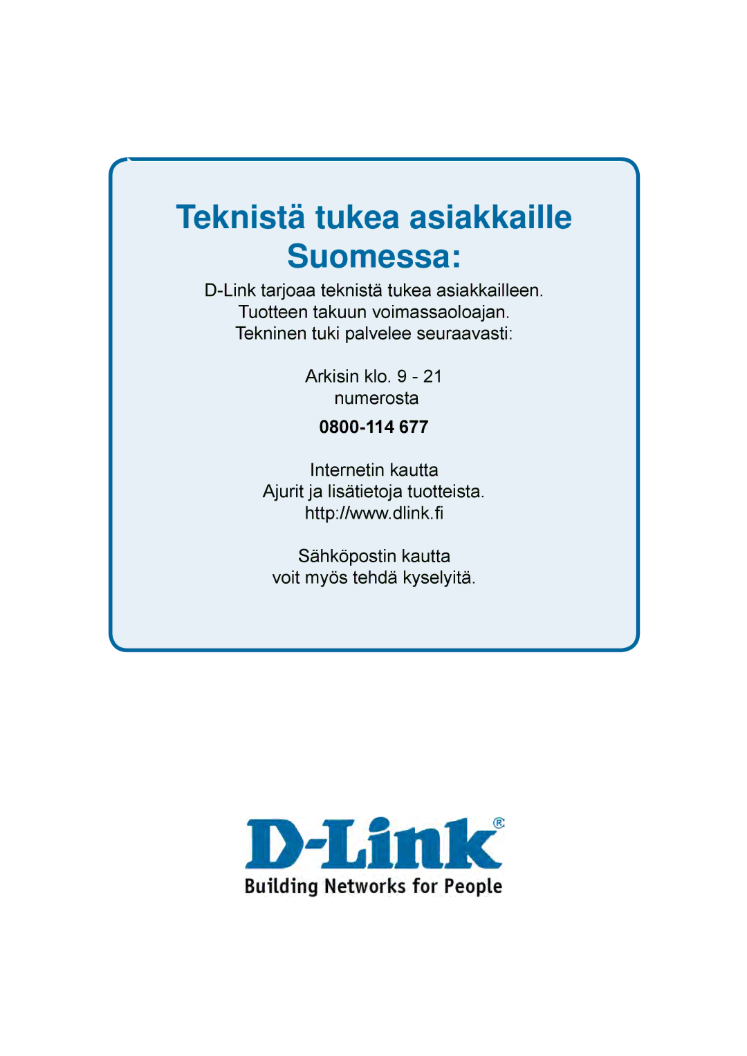 D-Link DES-1228P user manual Teknistä tukea asiakkaille Suomessa 