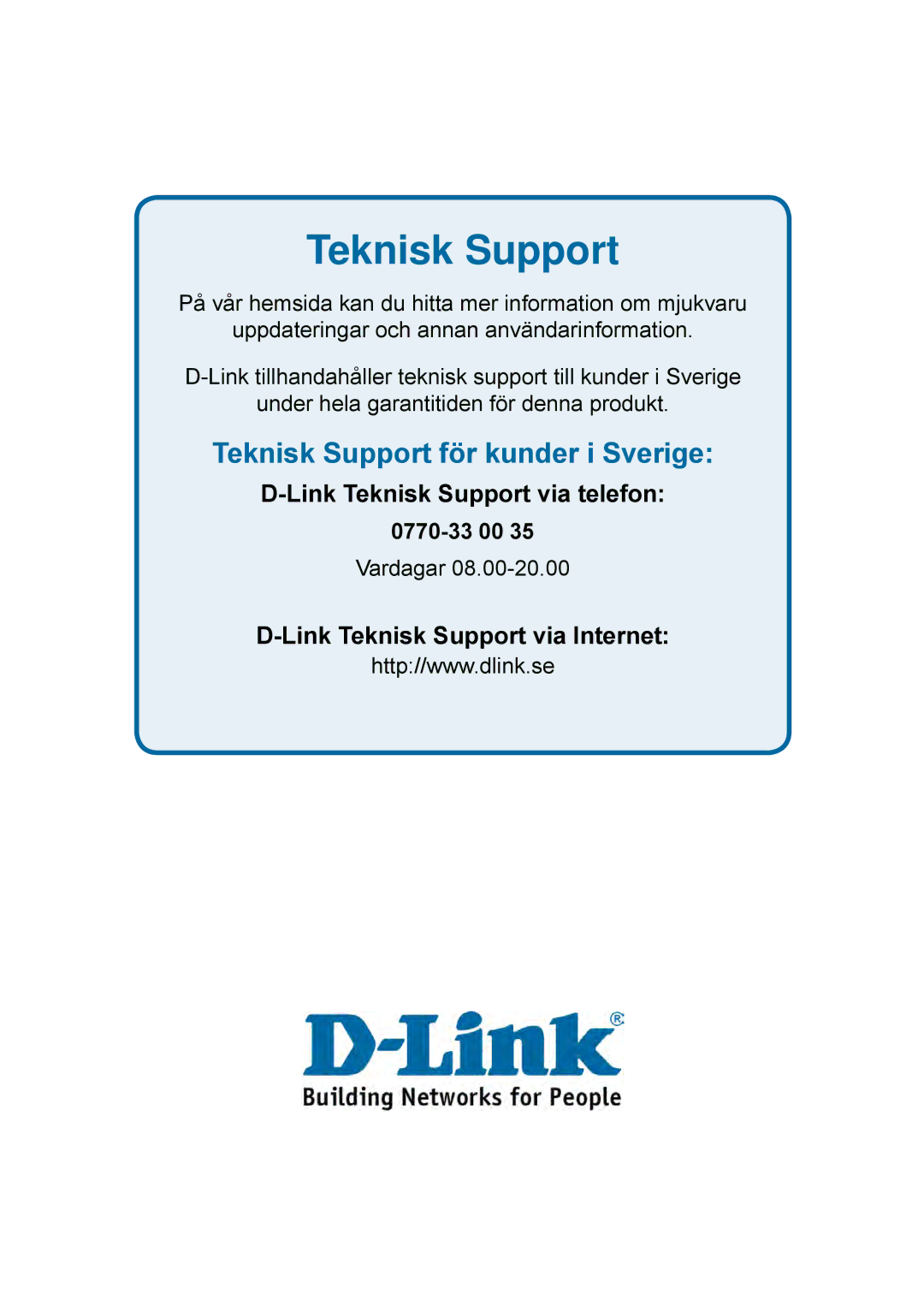 D-Link DES-1228P user manual Teknisk Support för kunder i Sverige 