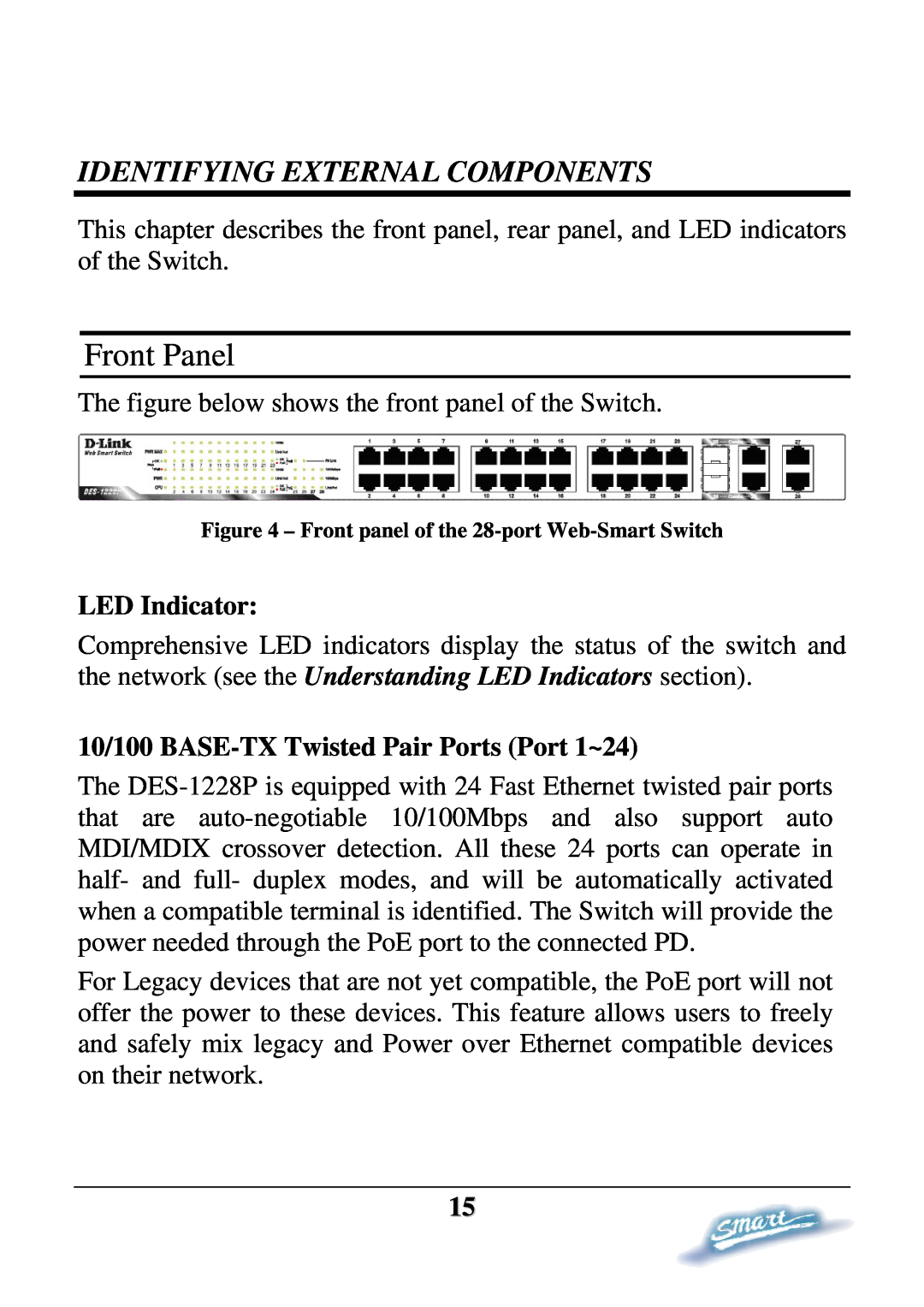 D-Link DES-1228P user manual Front Panel, Identifying External Components 