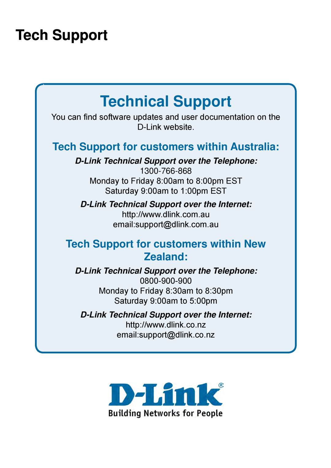 D-Link DES-1228P user manual Technical Support, Tech Support for customers within Australia 