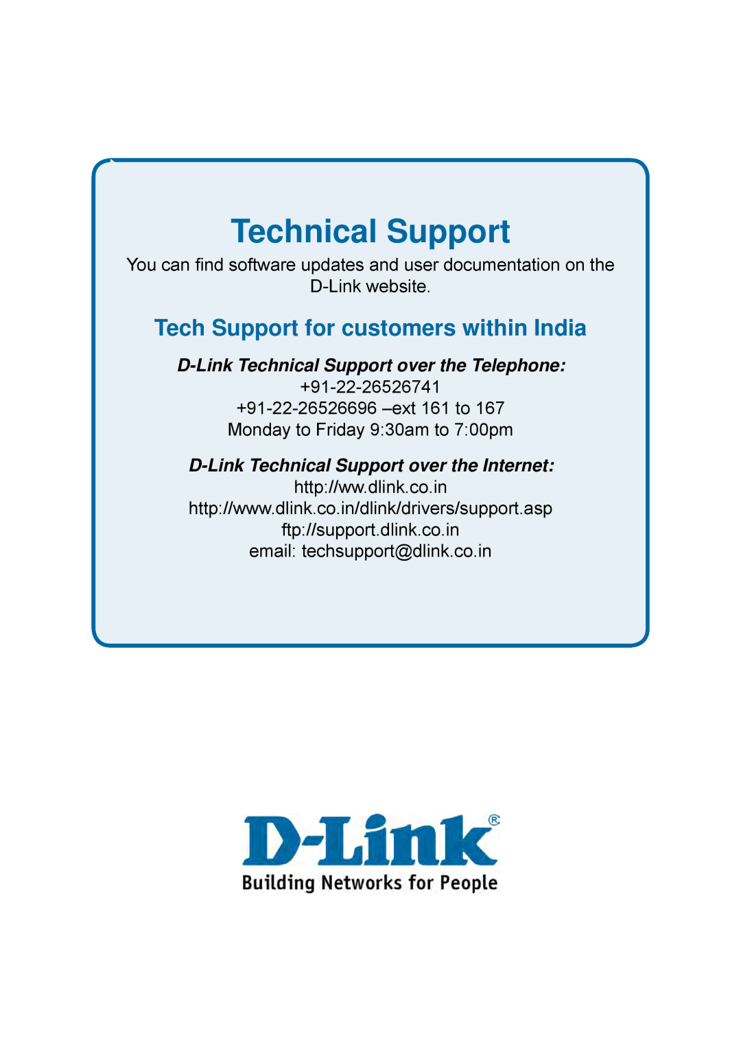 D-Link DES-1228P user manual Tech Support for customers within India, Technical Support, D-Link website, +91-22-26526741 