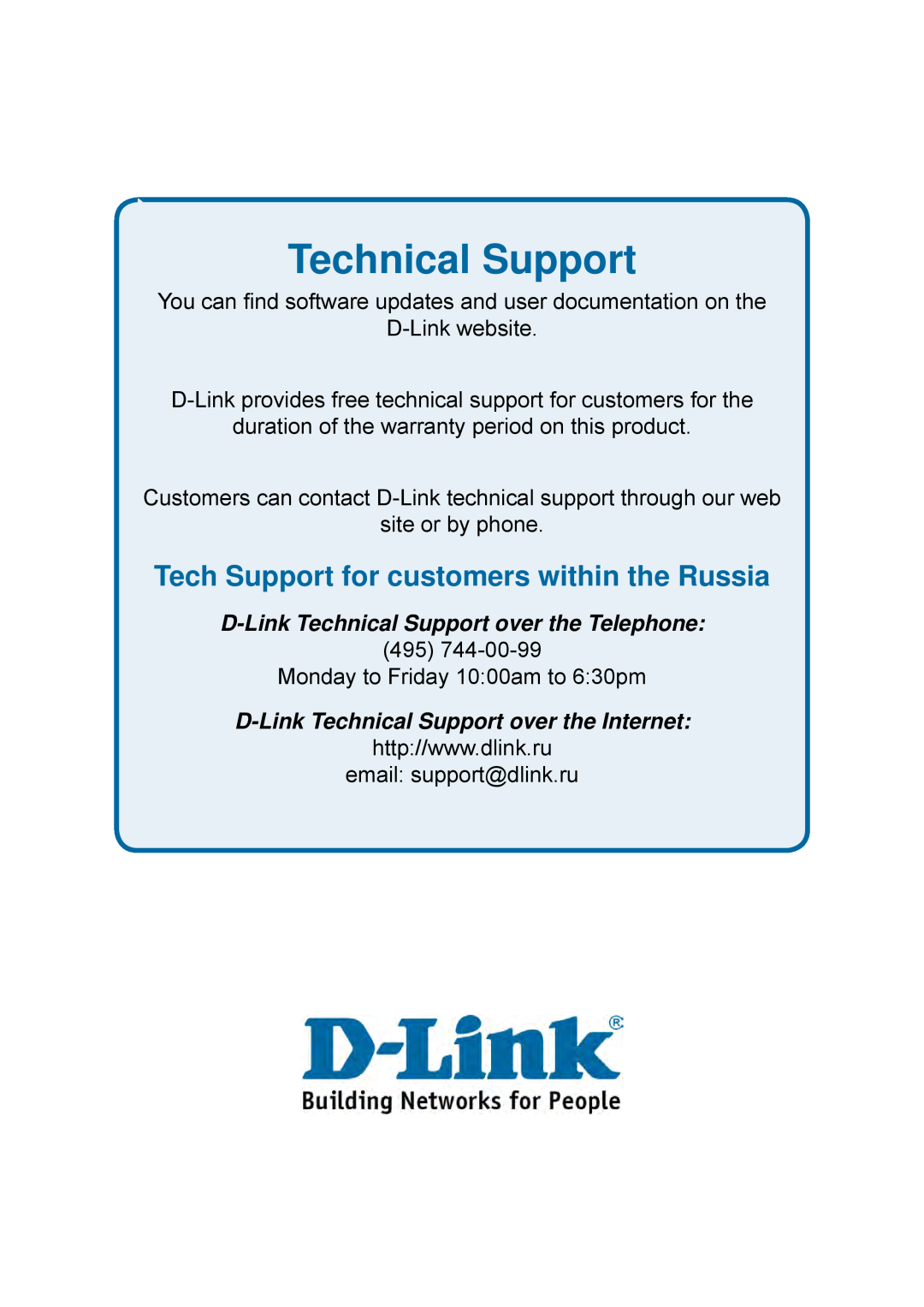 D-Link DES-1228P user manual Tech Support for customers within the Russia, Technical Support 
