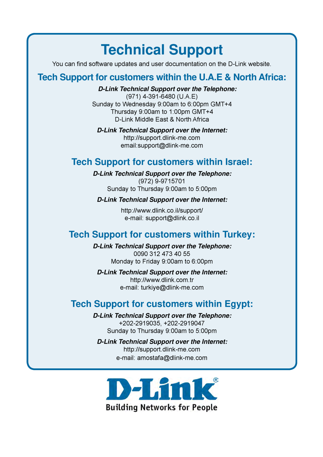 D-Link DES-1228P user manual Technical Support, Tech Support for customers within the U.A.E & North Africa 