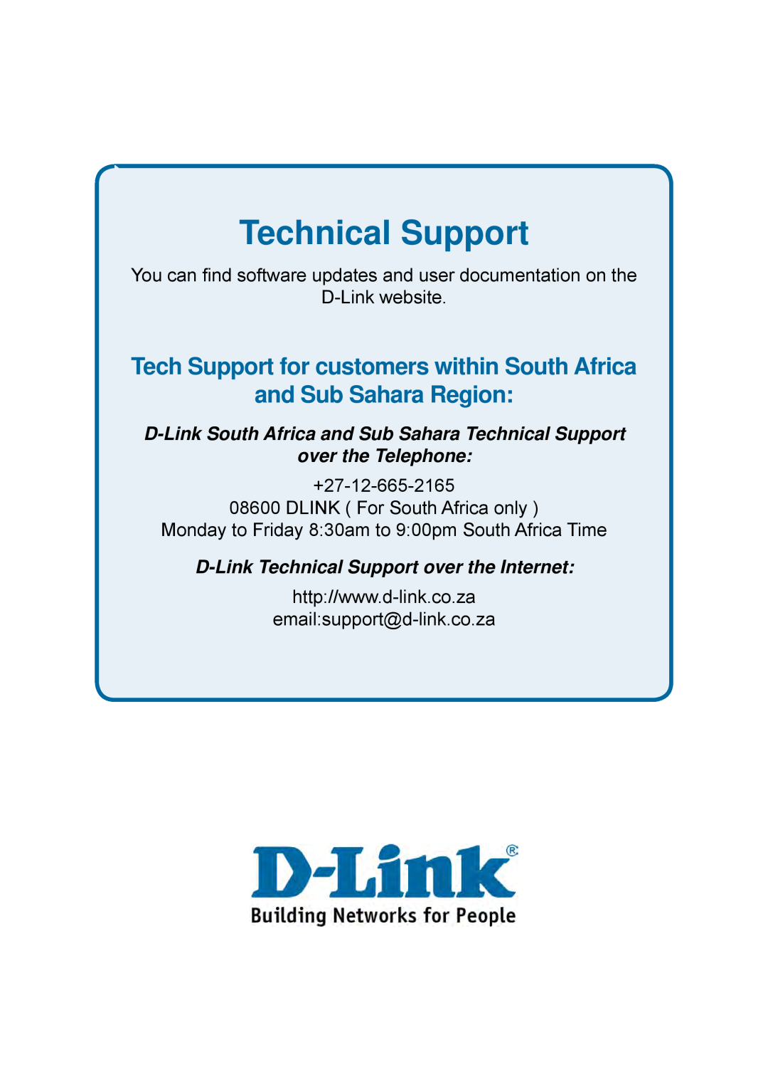 D-Link DES-1228P Tech Support for customers within South Africa and Sub Sahara Region, Technical Support, D-Link website 