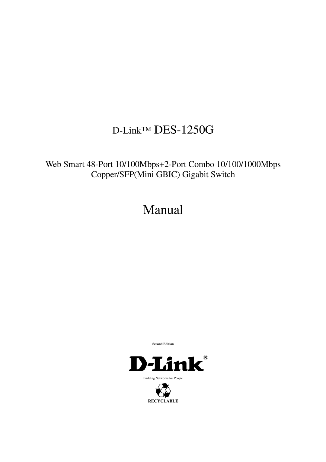 D-Link Gigabit Switch, DES-1250G manual Manual 