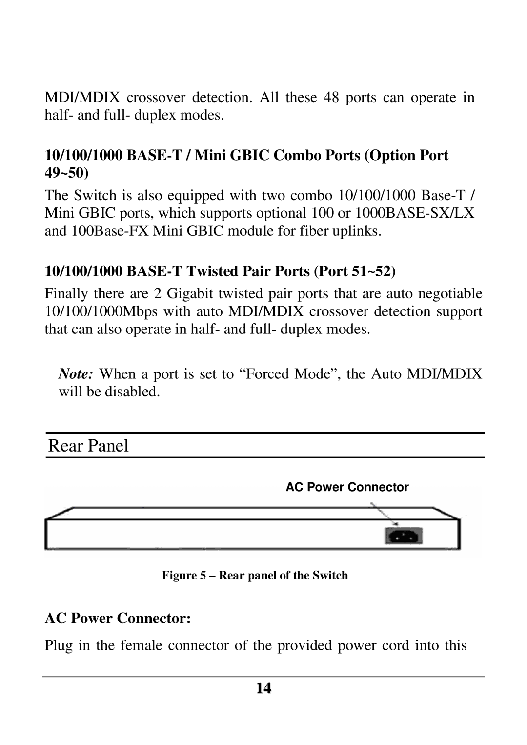 D-Link DES-1252 user manual Rear Panel, 10/100/1000 BASE-T Twisted Pair Ports Port 51~52, AC Power Connector 