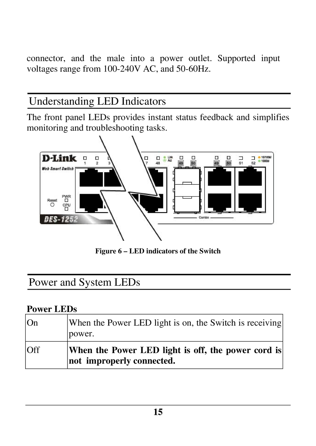 D-Link DES-1252 user manual Understanding LED Indicators, Power and System LEDs, Power LEDs 