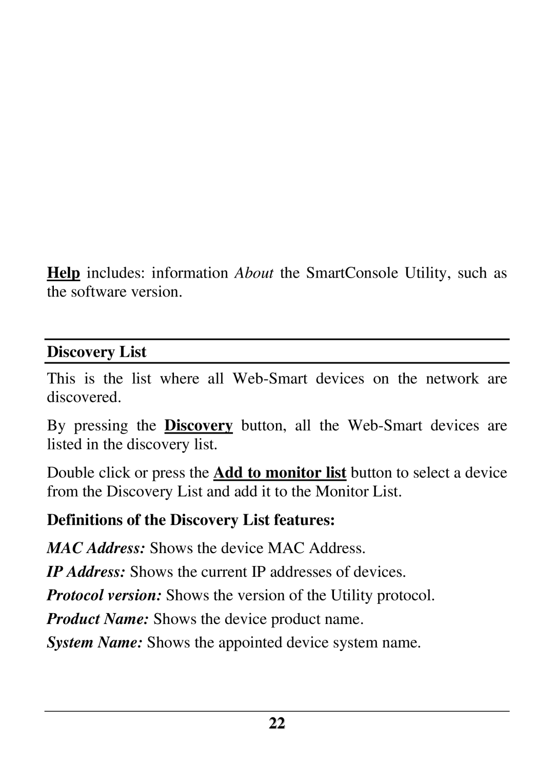 D-Link DES-1252 user manual Definitions of the Discovery List features 