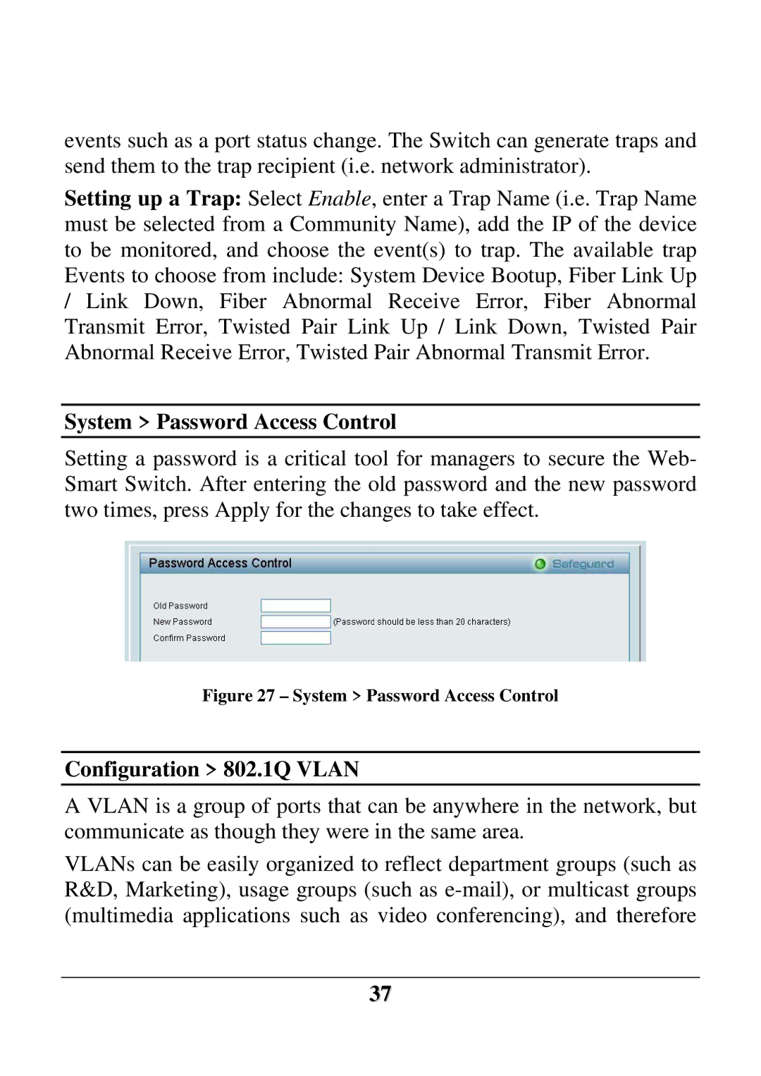 D-Link DES-1252 user manual System Password Access Control, Configuration 802.1Q Vlan 