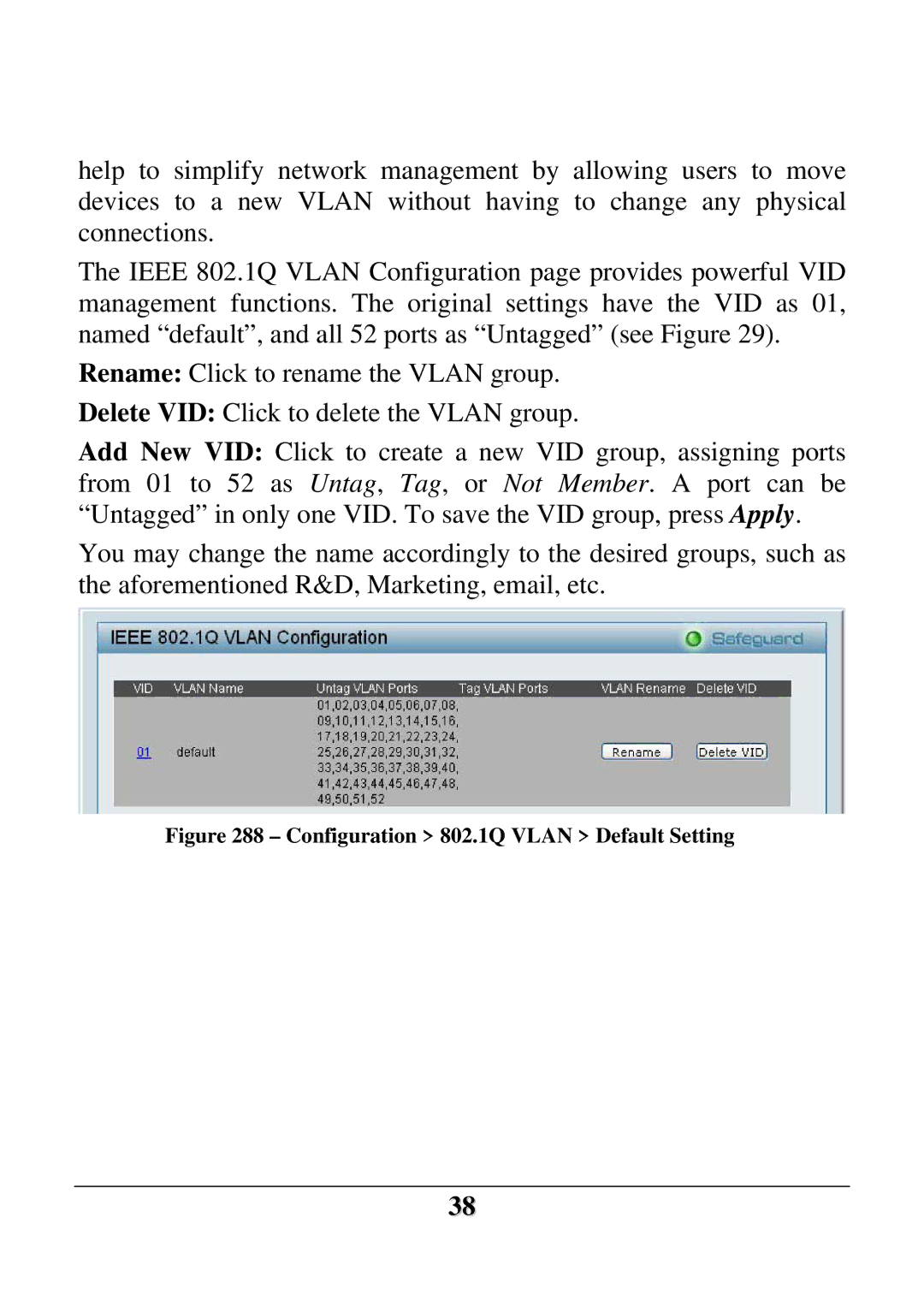 D-Link DES-1252 user manual Configuration 802.1Q Vlan Default Setting 