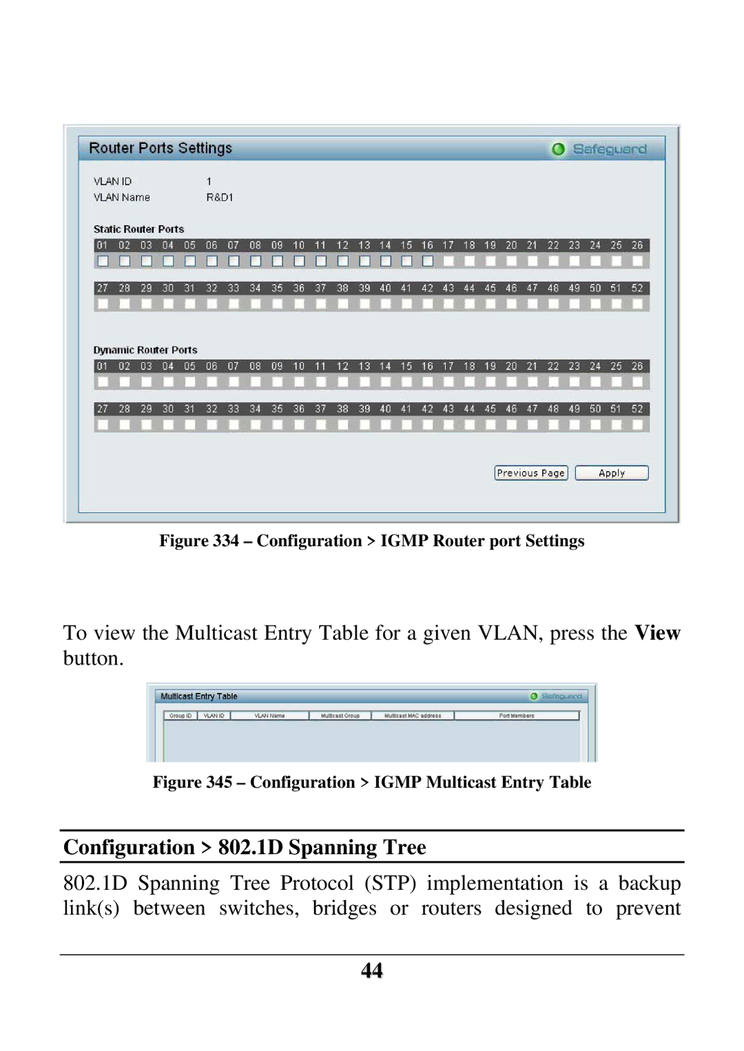 D-Link DES-1252 user manual Configuration 802.1D Spanning Tree, Configuration Igmp Router port Settings 