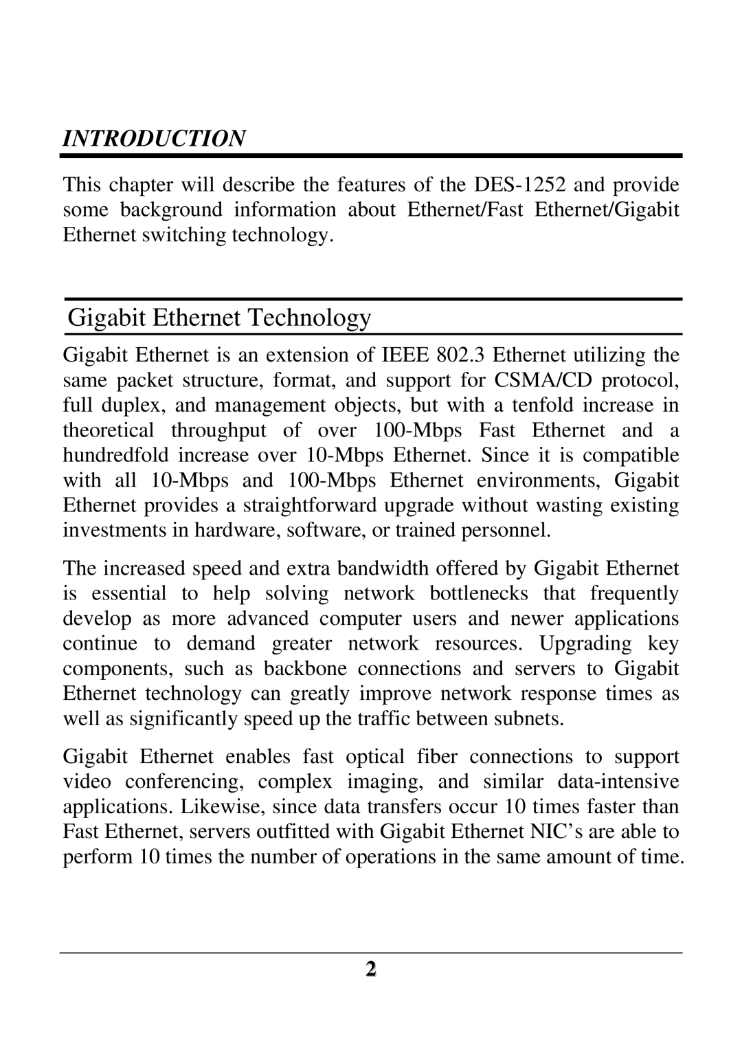 D-Link DES-1252 user manual Gigabit Ethernet Technology, Introduction 