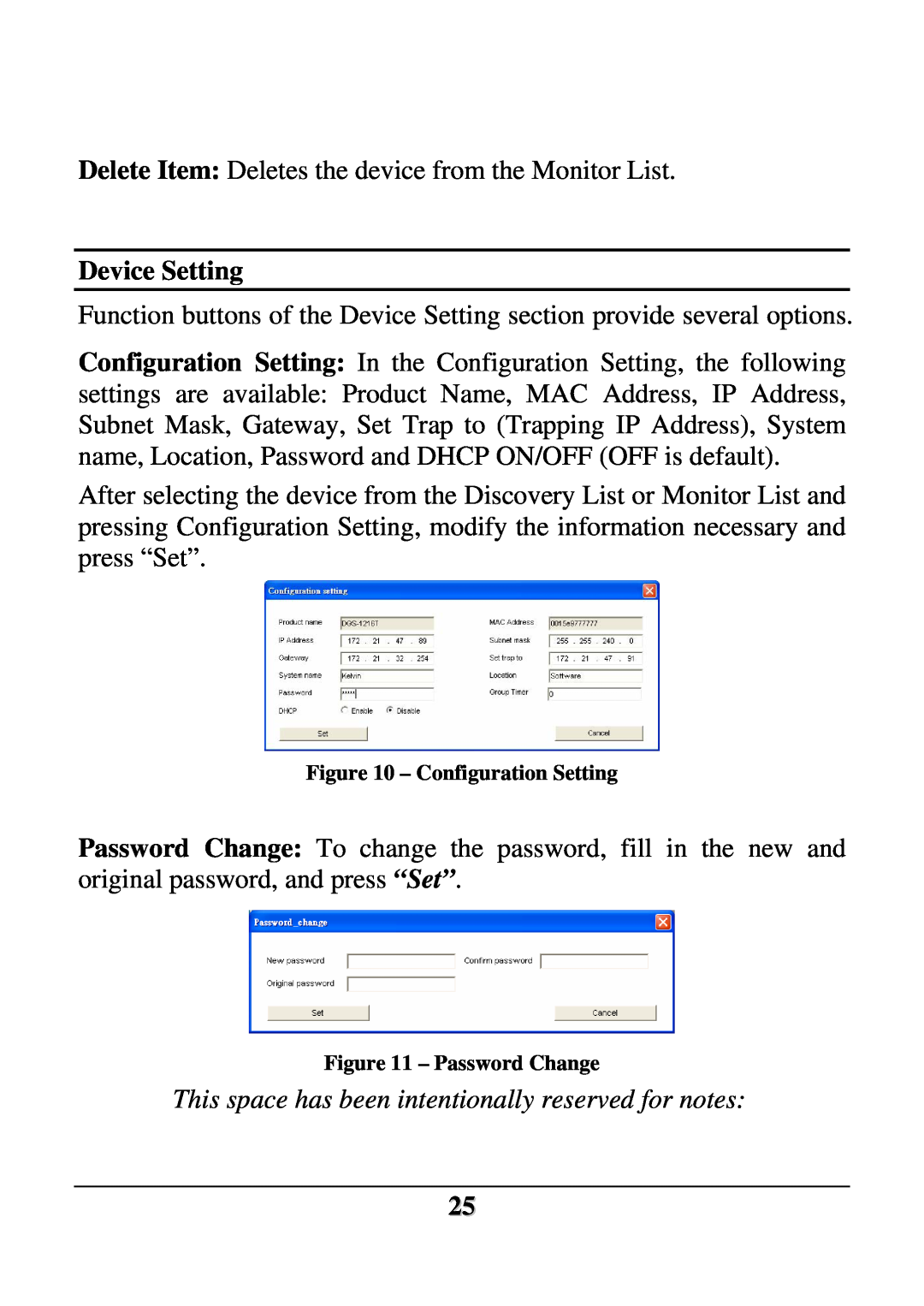 D-Link DES-1252 user manual Device Setting, This space has been intentionally reserved for notes 