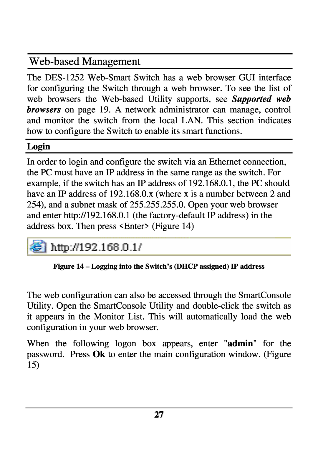 D-Link DES-1252 user manual Web-based Management, Login 