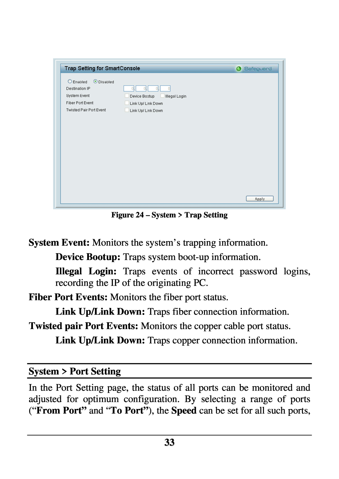 D-Link DES-1252 user manual System Port Setting 