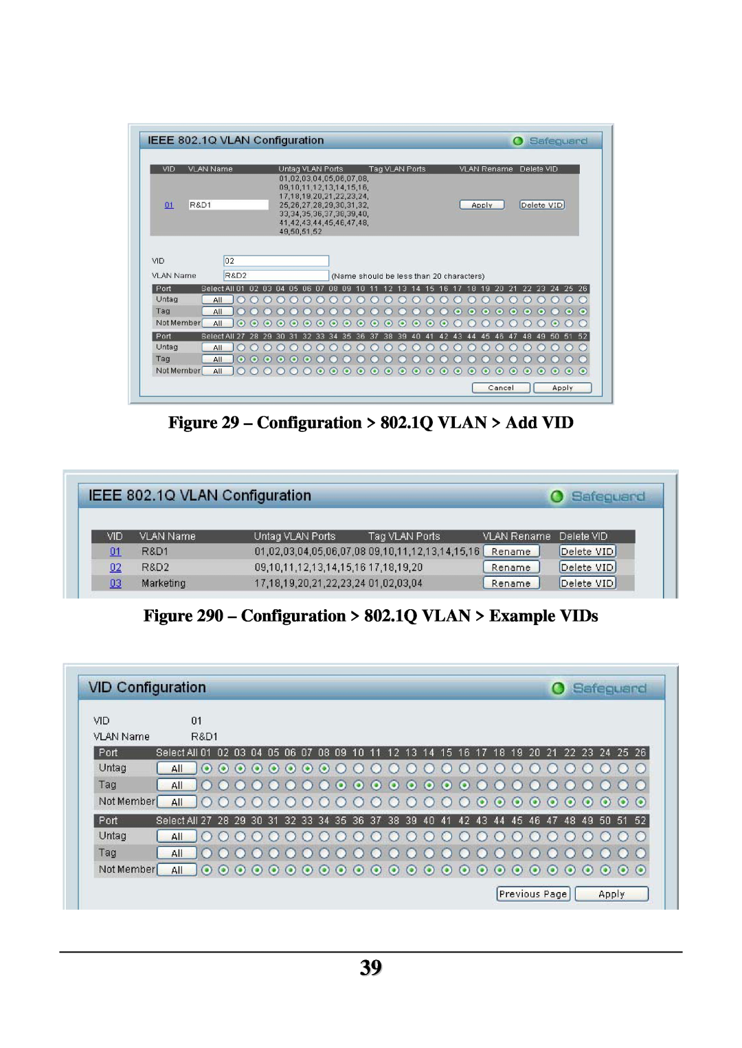 D-Link DES-1252 user manual Configuration 802.1Q VLAN Add VID, Configuration 802.1Q VLAN Example VIDs 