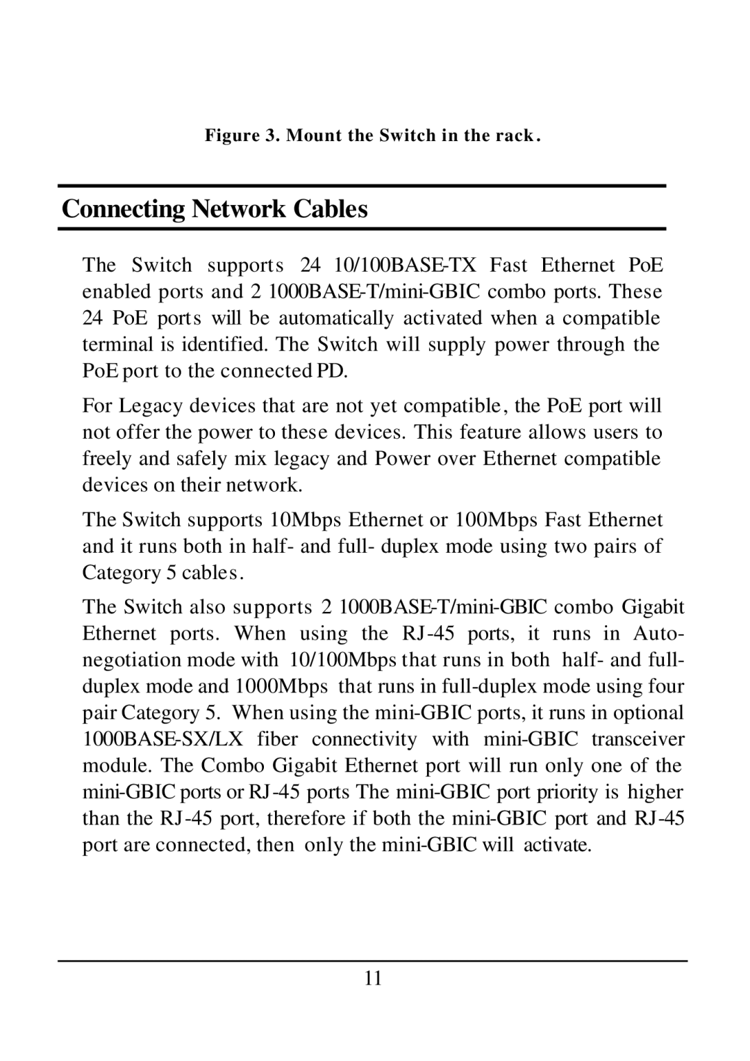 D-Link DES-1526 manual Connecting Network Cables, Mount the Switch in the rack 