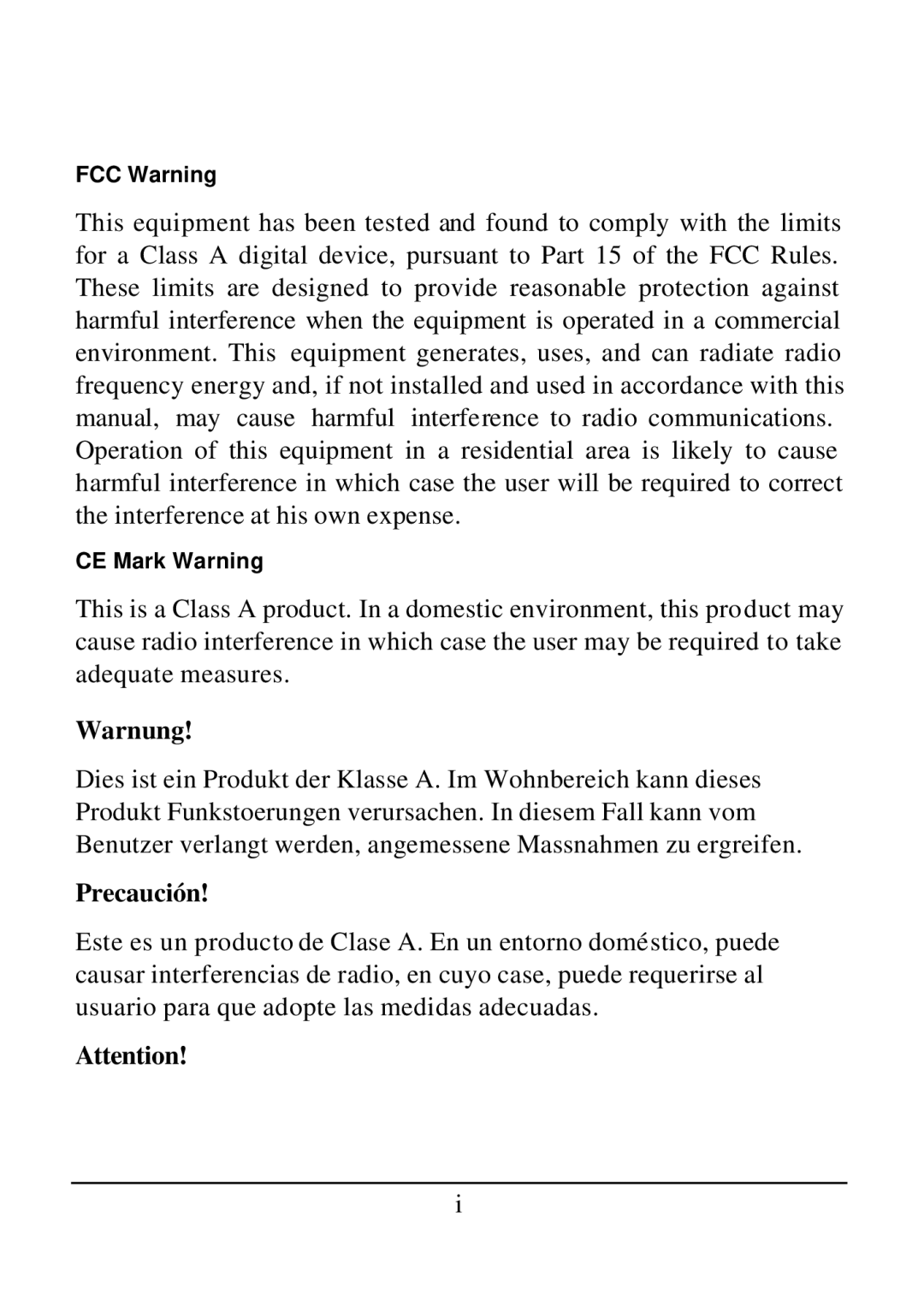 D-Link DES-1526 manual Warnung, Precaución, FCC Warning, CE Mark Warning 