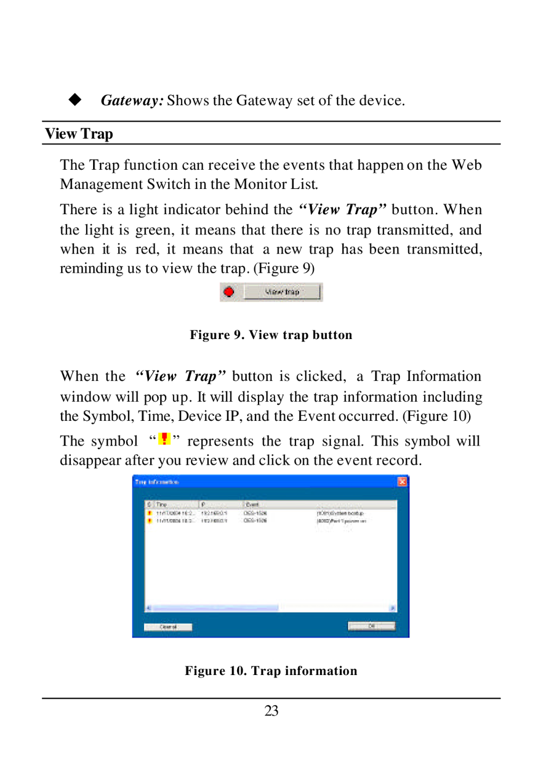 D-Link DES-1526 manual View Trap, View trap button 