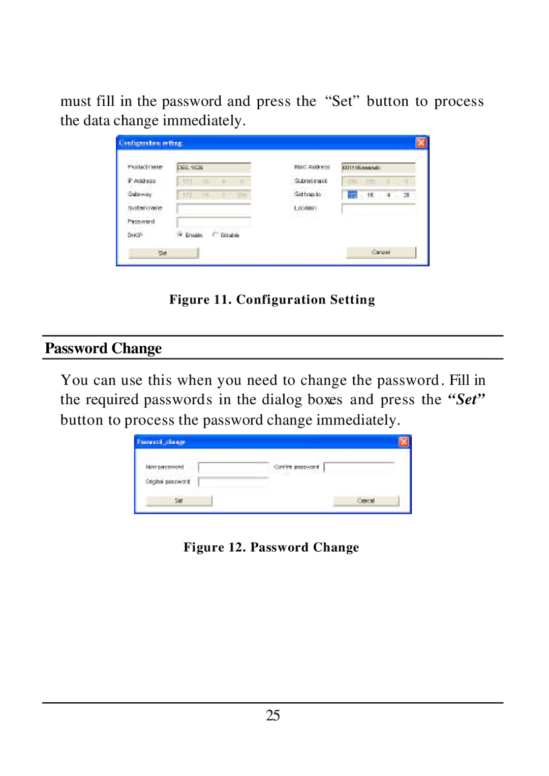 D-Link DES-1526 manual Password Change, Configuration Setting 