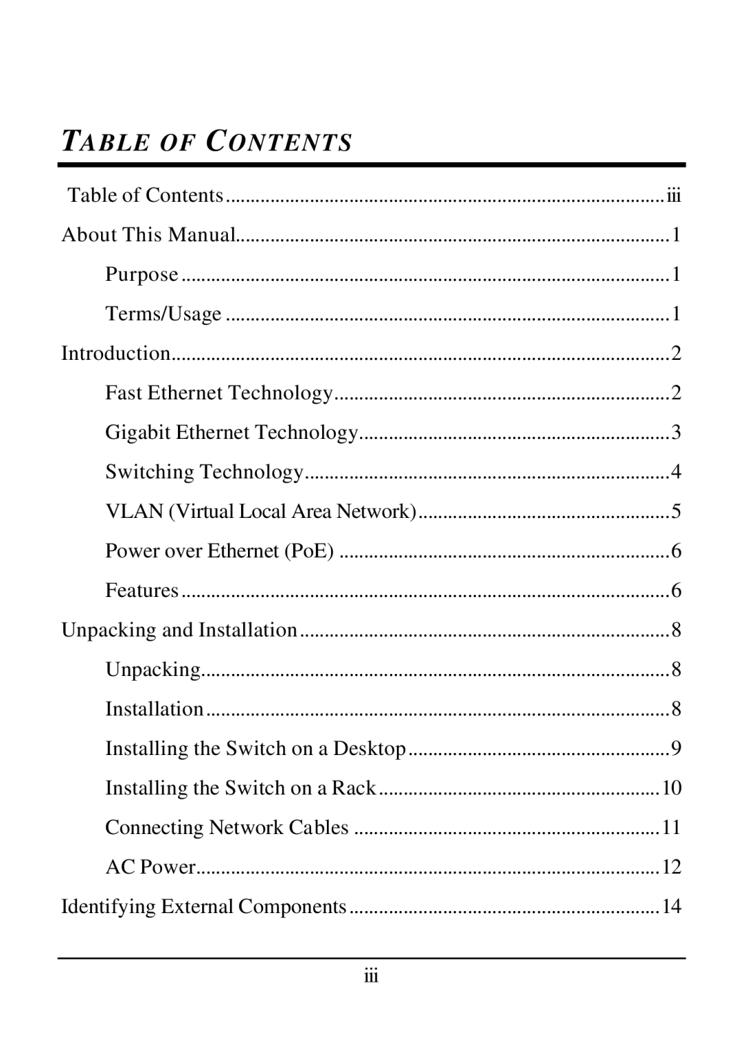 D-Link DES-1526 manual Table of Contents 