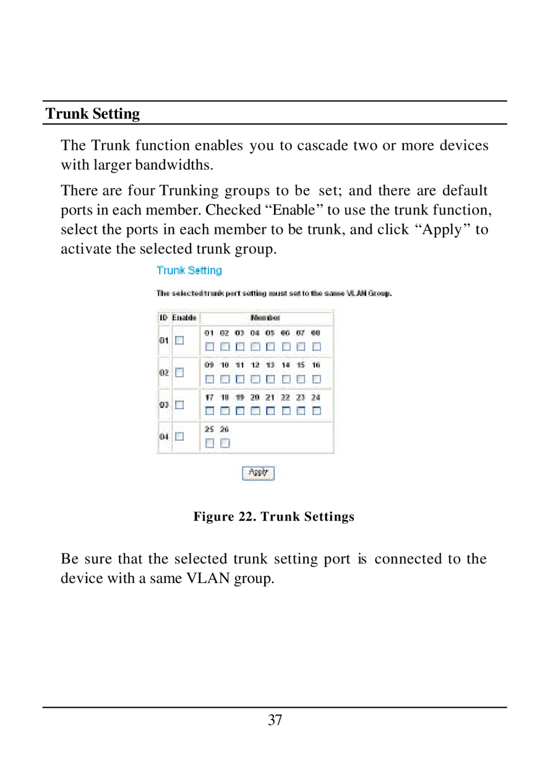 D-Link DES-1526 manual Trunk Settings 