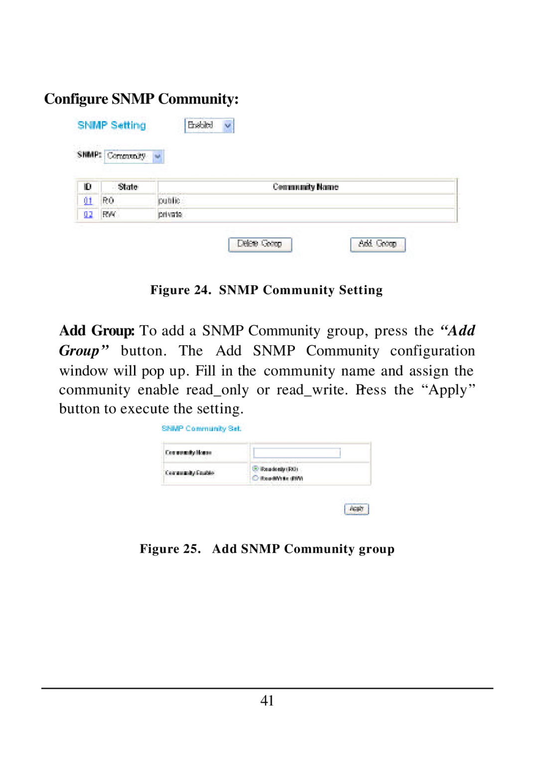 D-Link DES-1526 manual Configure Snmp Community, Snmp Community Setting 