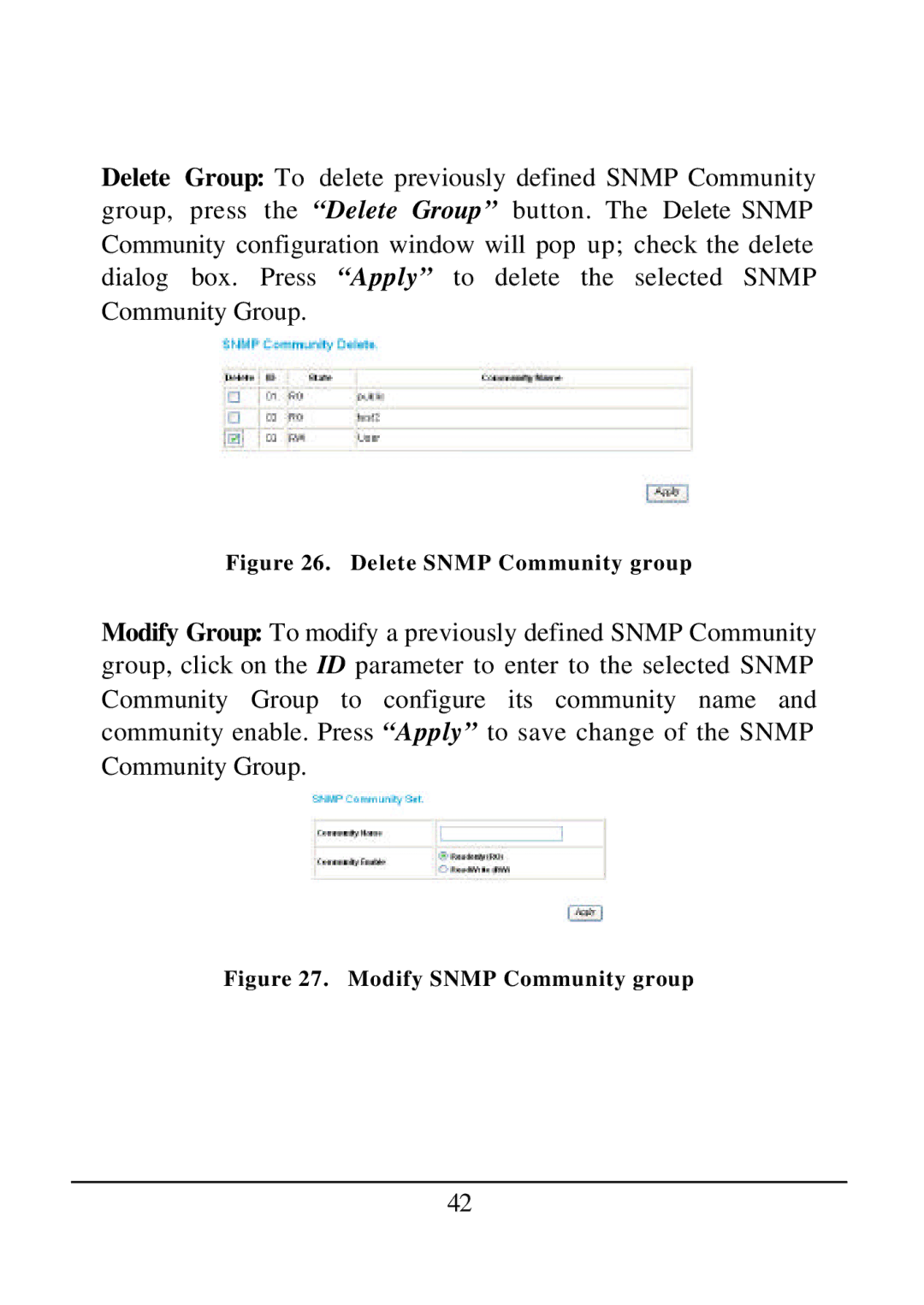 D-Link DES-1526 manual Delete Snmp Community group 