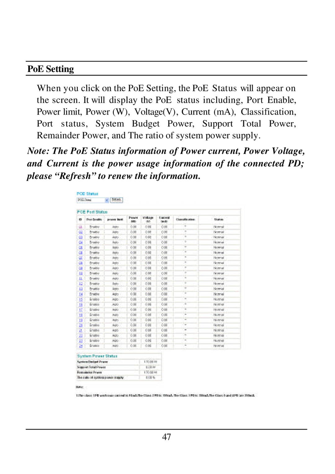 D-Link DES-1526 manual PoE Setting 