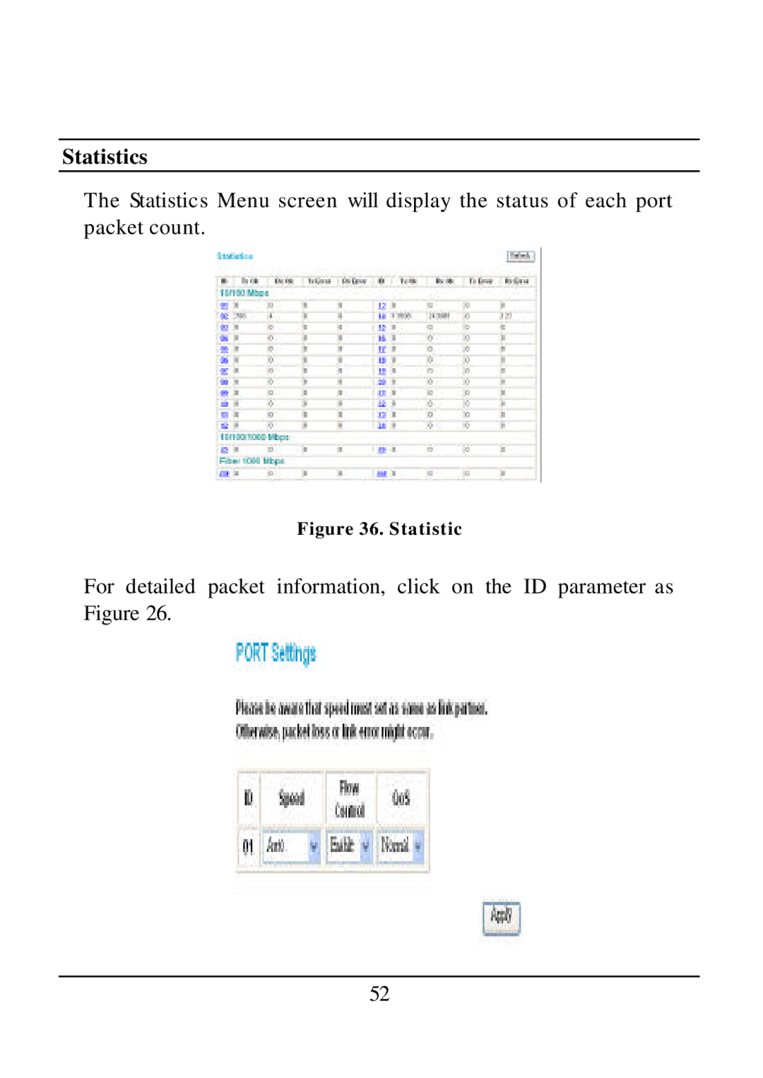 D-Link DES-1526 manual Statistics 