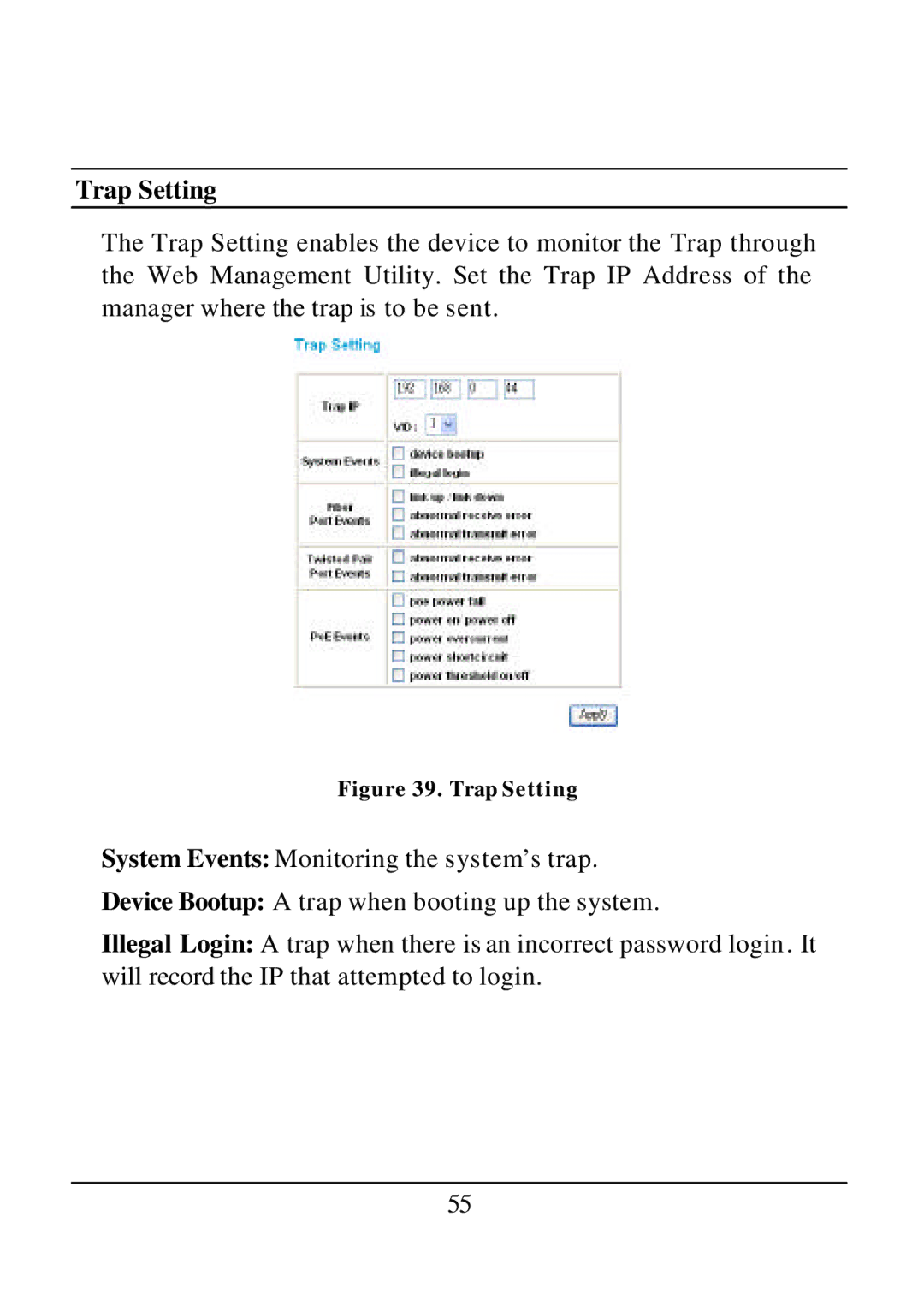 D-Link DES-1526 manual Trap Setting 