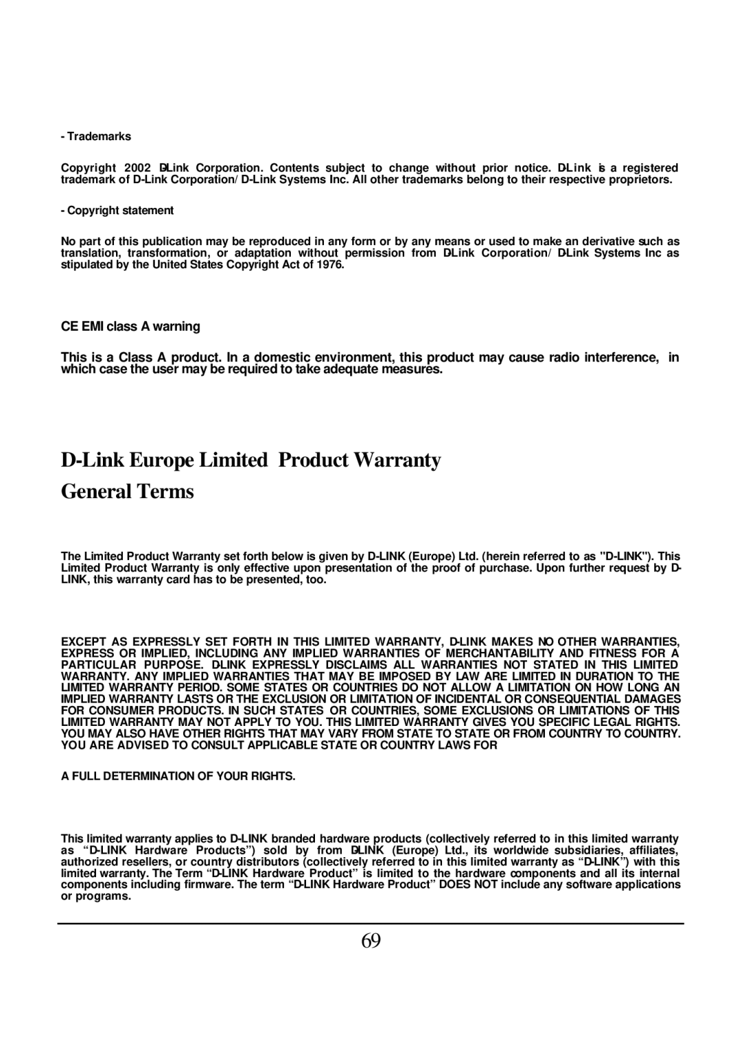 D-Link DES-1526 manual Link Europe Limited Product Warranty General Terms 