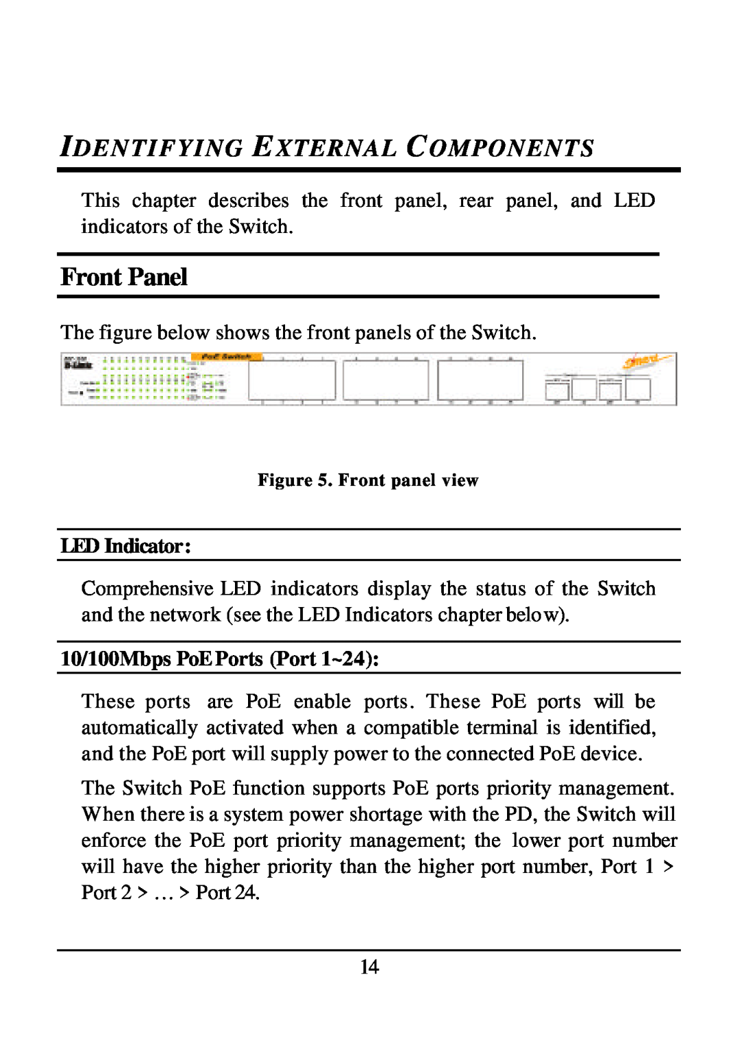 D-Link DES-1526 manual Front Panel, Identifying External Components 