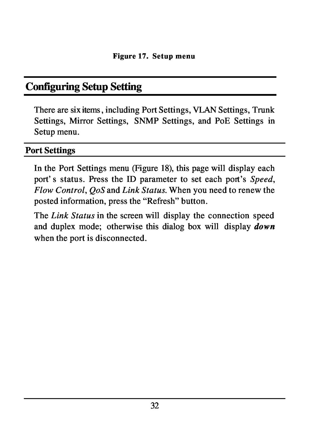 D-Link DES-1526 manual Configuring Setup Setting, Port Settings 