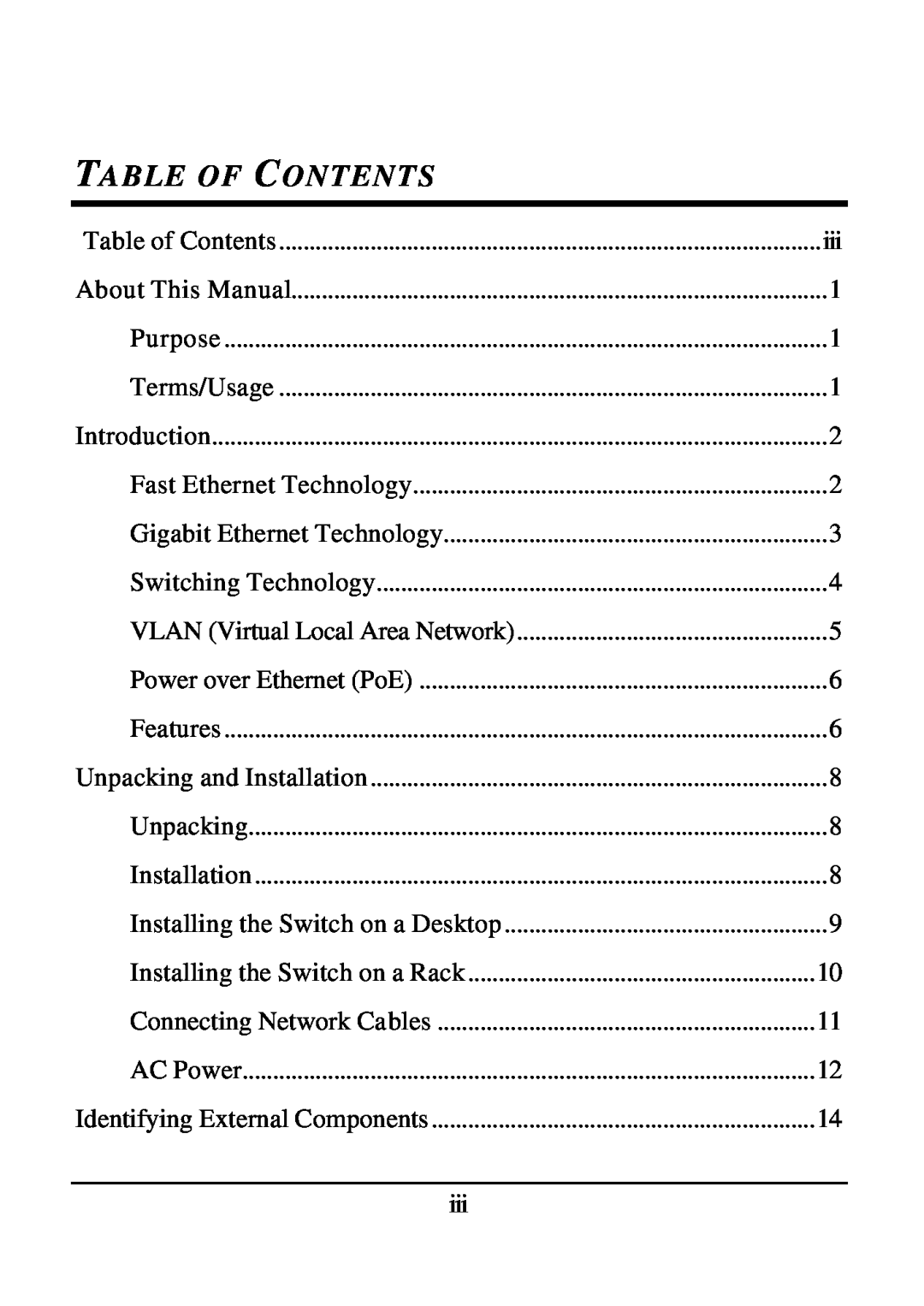 D-Link DES-1526 manual Table Of Contents 