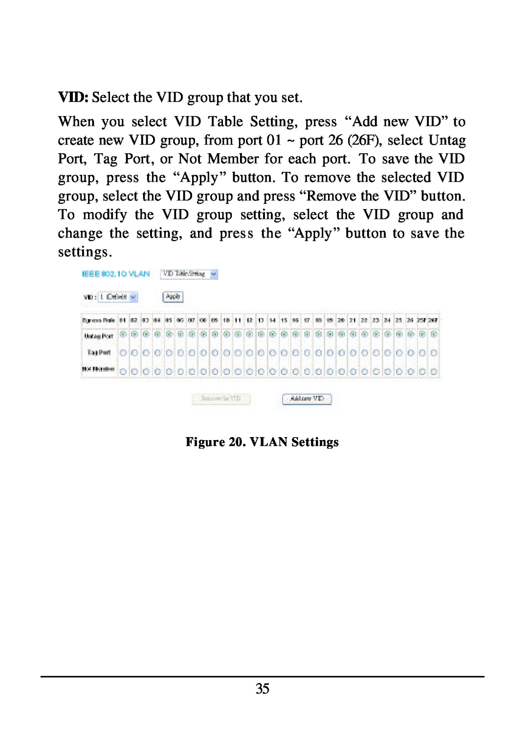 D-Link DES-1526 manual VID Select the VID group that you set 