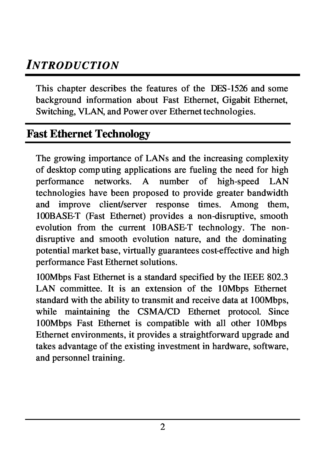 D-Link DES-1526 manual Fast Ethernet Technology, Introduction 