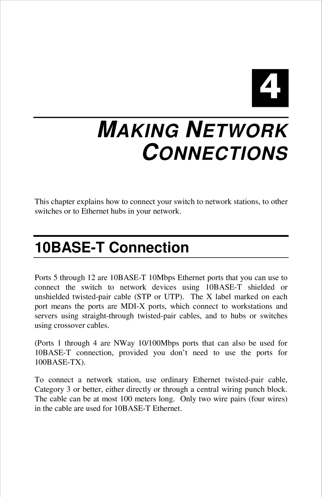 D-Link DES-2212 manual Making Network Connections, 10BASE-T Connection 