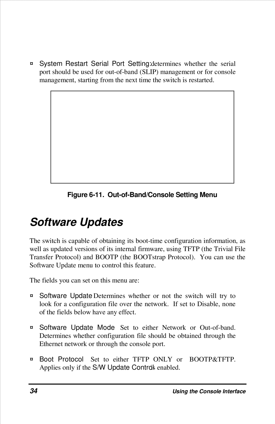 D-Link DES-2212 manual Software Updates, Out-of-Band/Console Setting Menu 