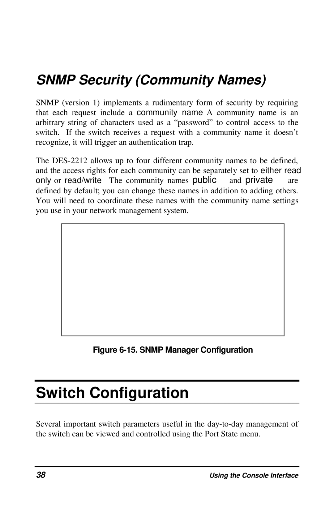 D-Link DES-2212 manual Switch Configuration, Snmp Security Community Names 