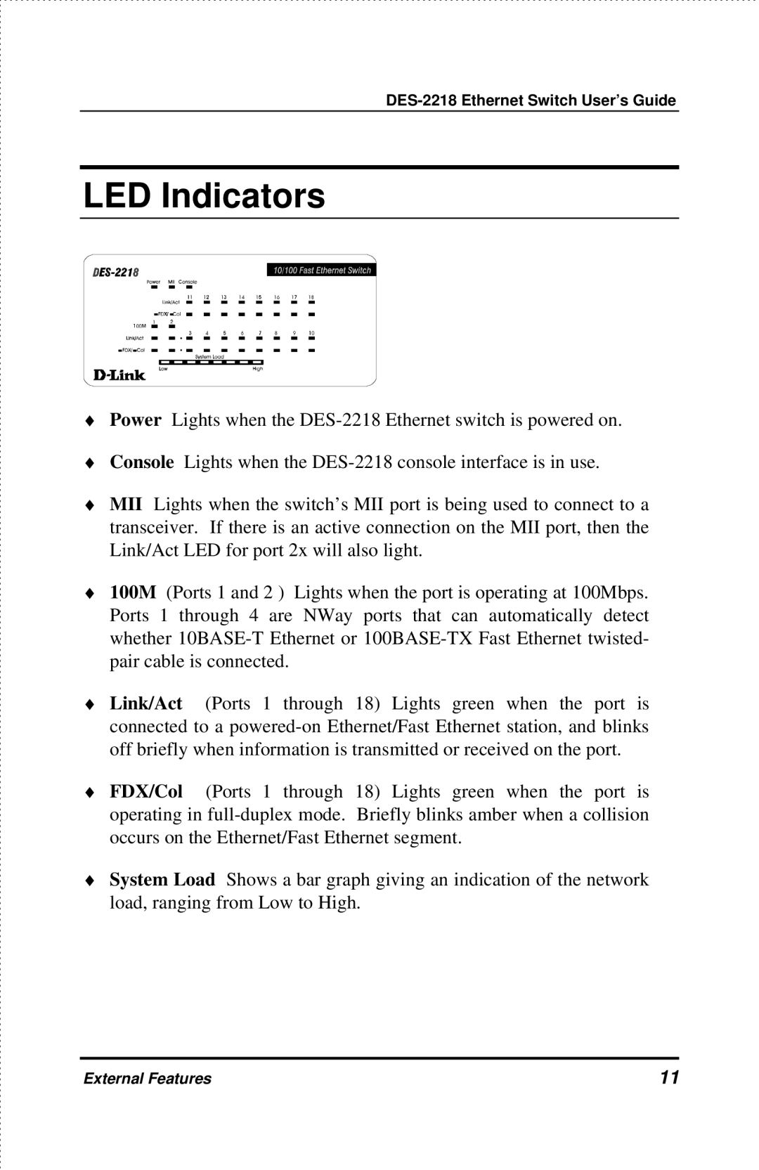 D-Link DES-2218 manual LED Indicators 