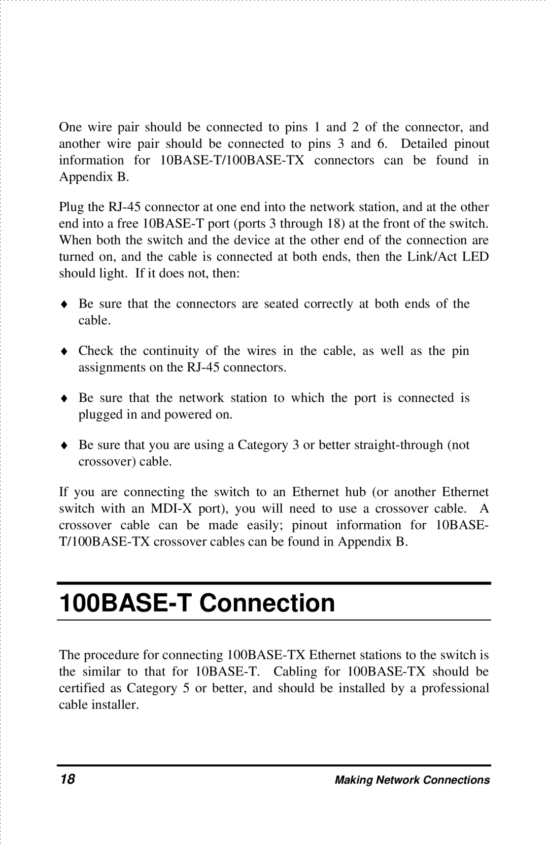 D-Link DES-2218 manual 100BASE-T Connection 