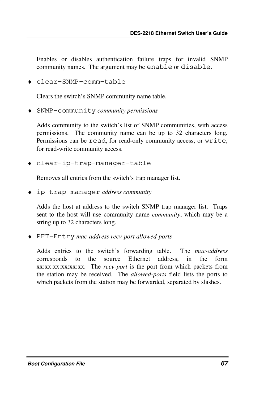 D-Link DES-2218 manual Clear-SNMP-comm-table 