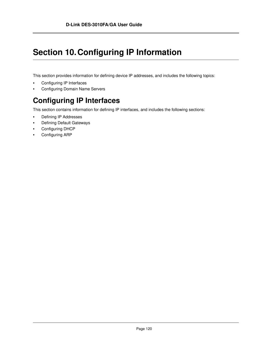 D-Link DES-3010FA/GA manual Configuring IP Information, Configuring IP Interfaces 