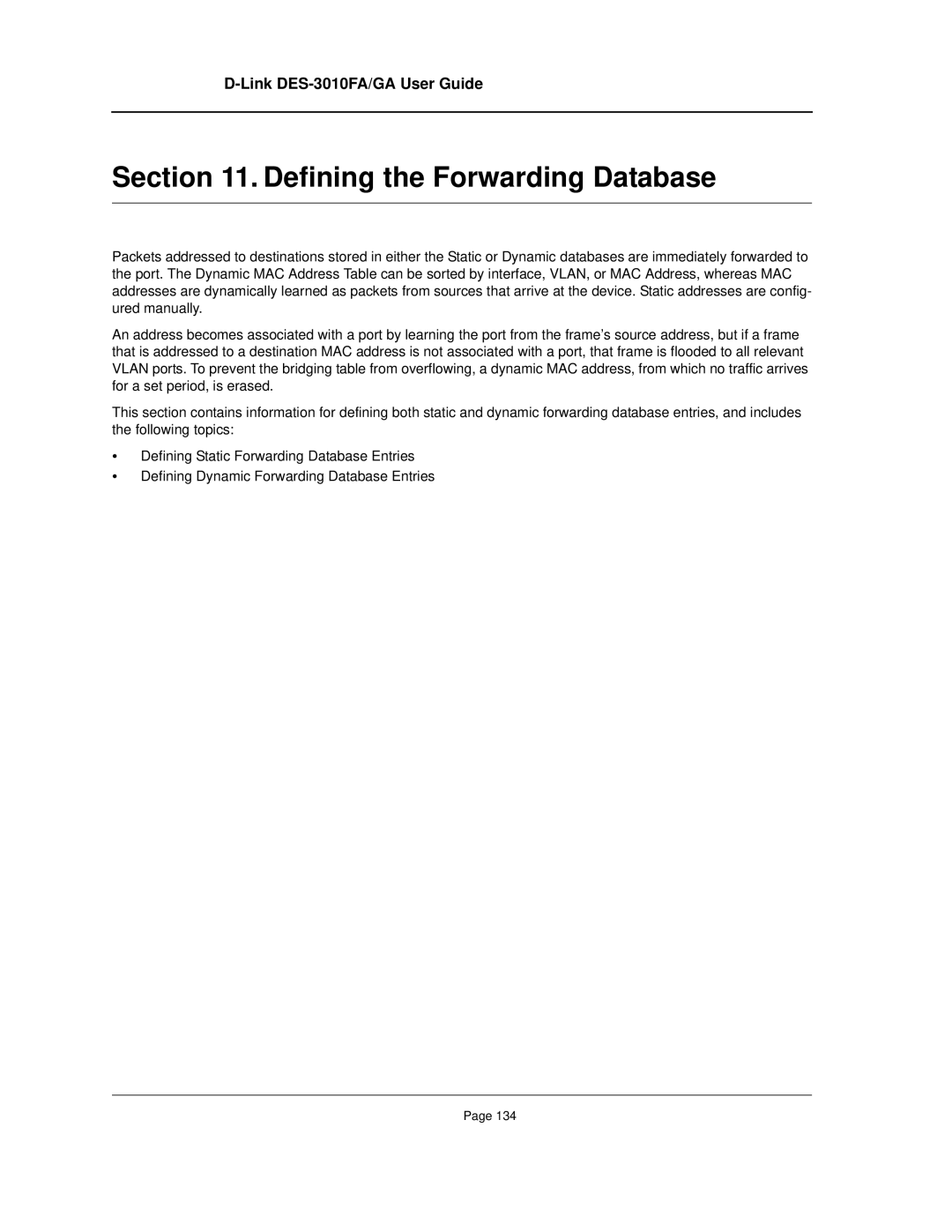 D-Link DES-3010FA/GA manual Defining the Forwarding Database 