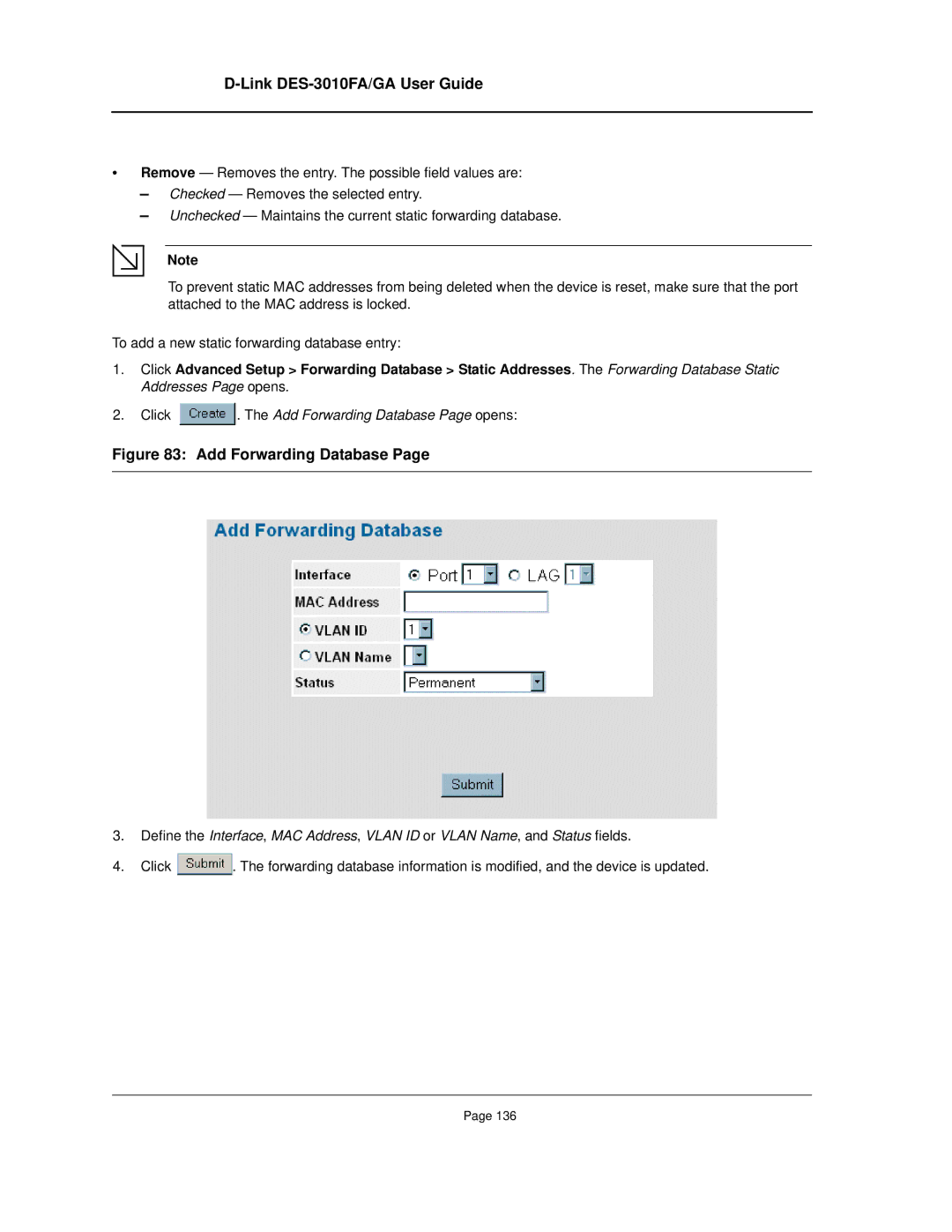 D-Link DES-3010FA/GA manual Add Forwarding Database 