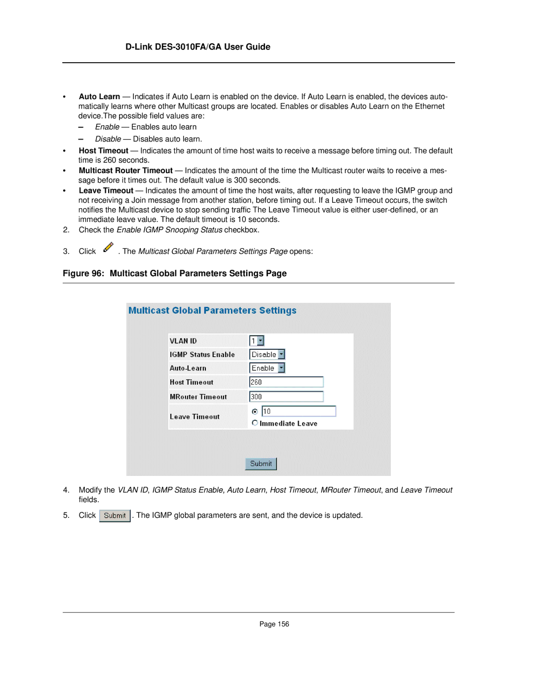 D-Link DES-3010FA/GA manual Multicast Global Parameters Settings 