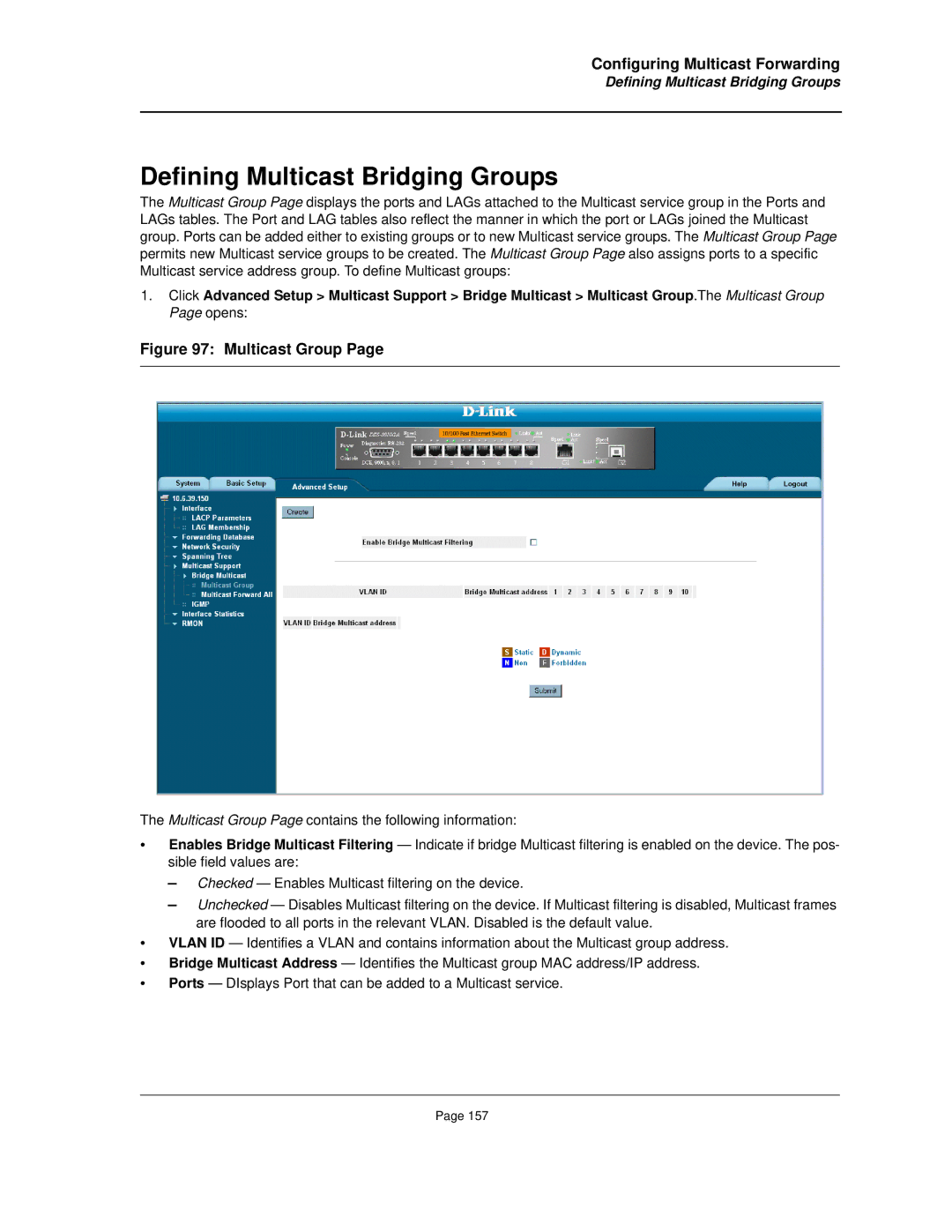 D-Link DES-3010FA/GA manual Defining Multicast Bridging Groups, Multicast Group 