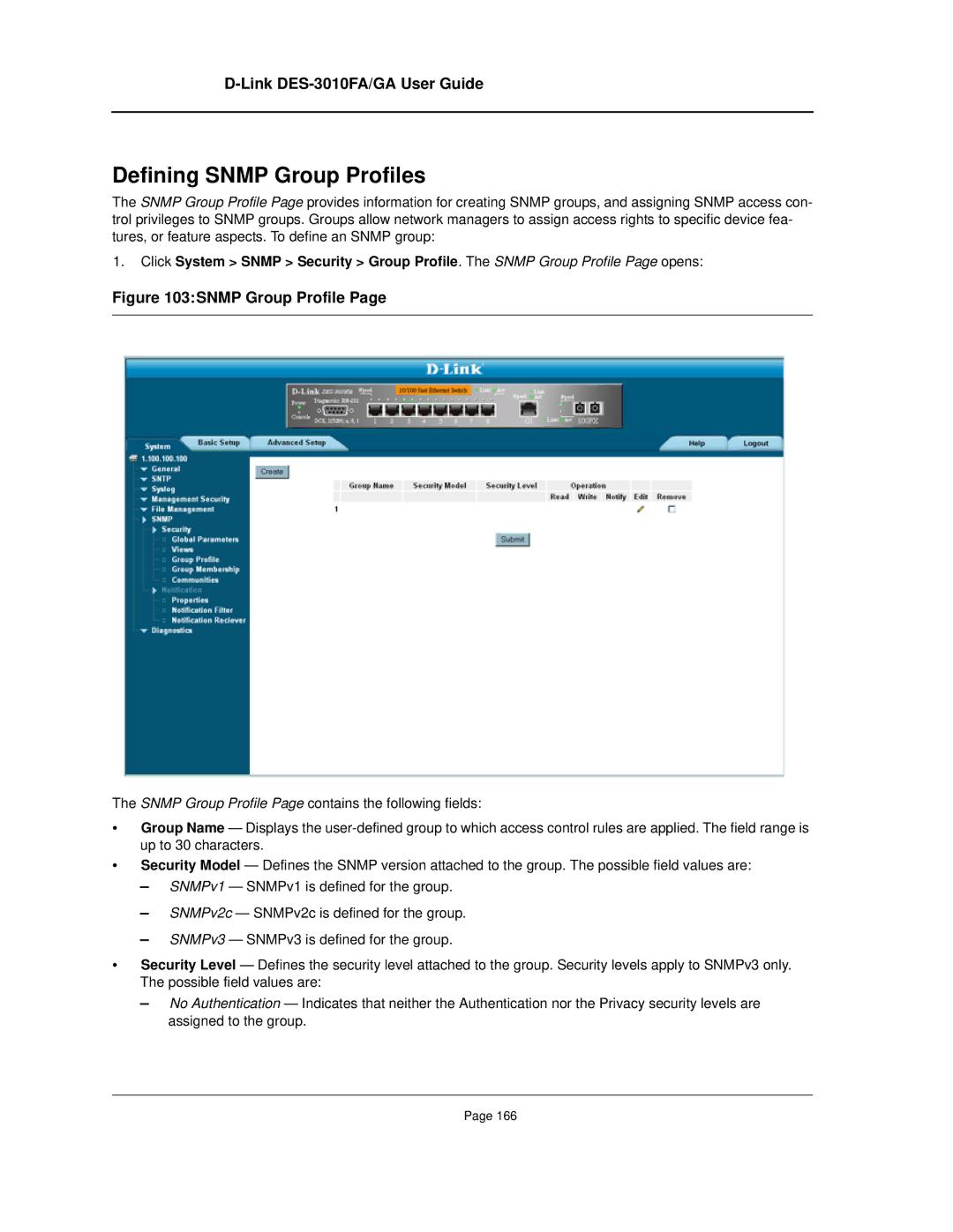 D-Link DES-3010FA/GA manual Defining Snmp Group Profiles 